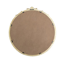 Load image into Gallery viewer, 30x31" Round Wall Mirror with Gold Finish and Decorative Leaf Crest [Online Only]
