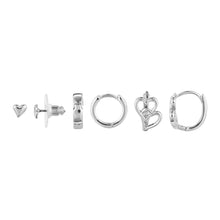 Load image into Gallery viewer, Dainty Double Heart Earrings Set of 3 - Silver
