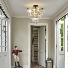 Load image into Gallery viewer, 20' Black Crystal Chandelier Ceiling Light, Modern Luxury 10-Light Flush Mount [Online Only]
