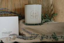 Load image into Gallery viewer, French Linens &amp; Lavender Gold Lid Candle &amp; Boutique Box
