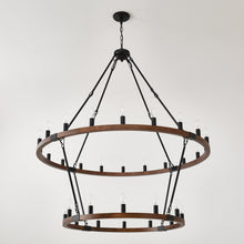 Load image into Gallery viewer, Large Solid Wood Wagon Wheel Chandelier, 2-Tier 32-Lights [Online Only]
