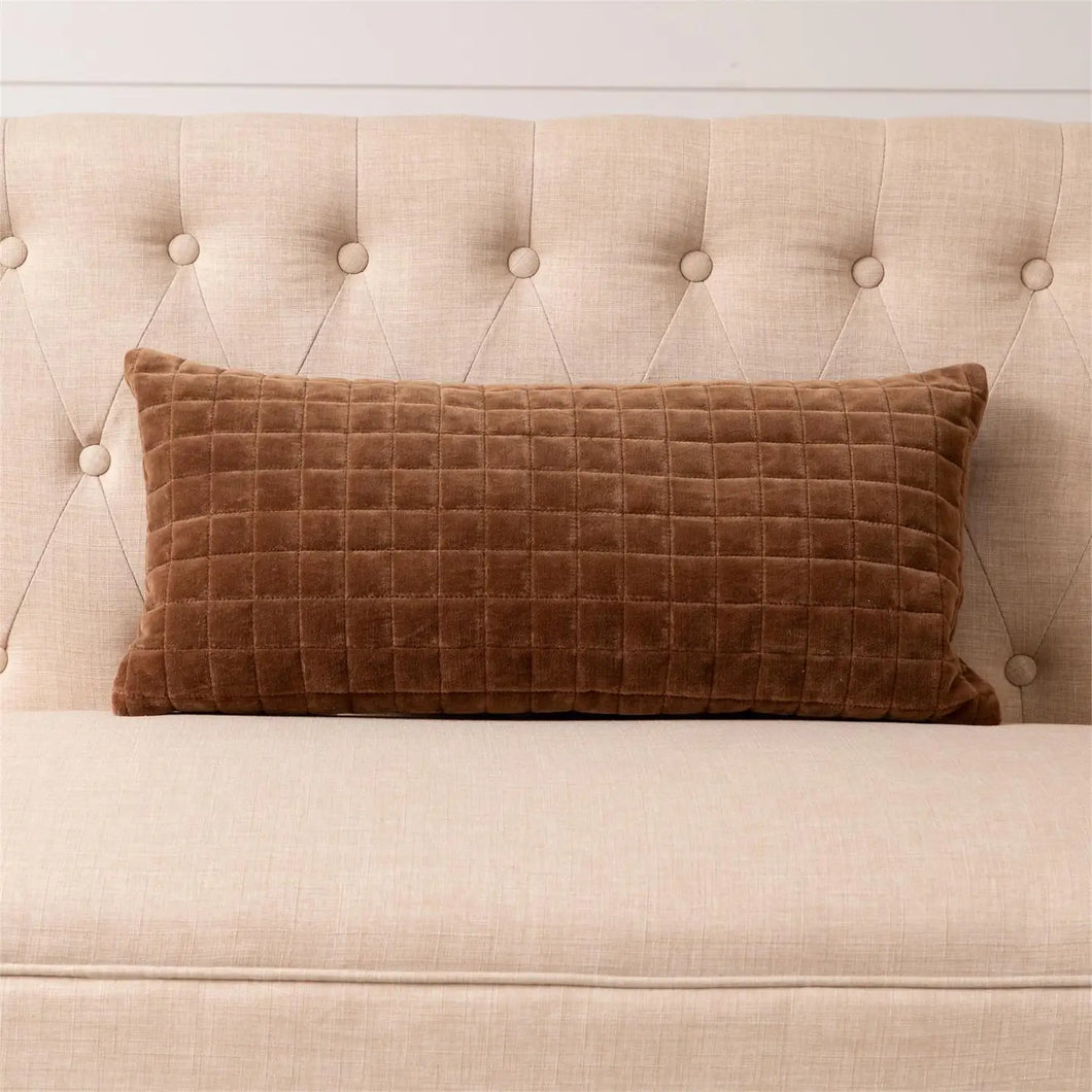 Brown Quilted Velvet Lumbar Pillow