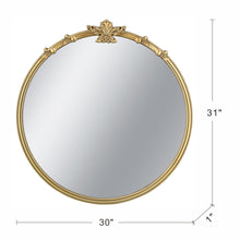 Load image into Gallery viewer, 30x31" Round Wall Mirror with Gold Finish and Decorative Leaf Crest [Online Only]
