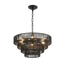 Load image into Gallery viewer, Rustic 4-Tier Hemp Rope Chandelier
