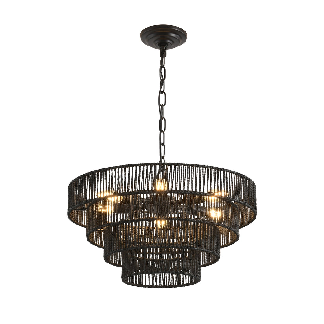 Rustic 4-Tier Hemp Rope Chandelier
