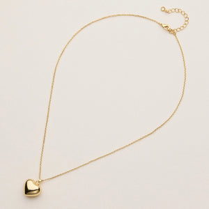 Puffed Heart Pendant Necklace - 18K Gold Dipped