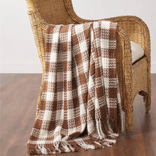 Load image into Gallery viewer, Dark Amber Woven Check Throw Blanket with Fringe 50x60
