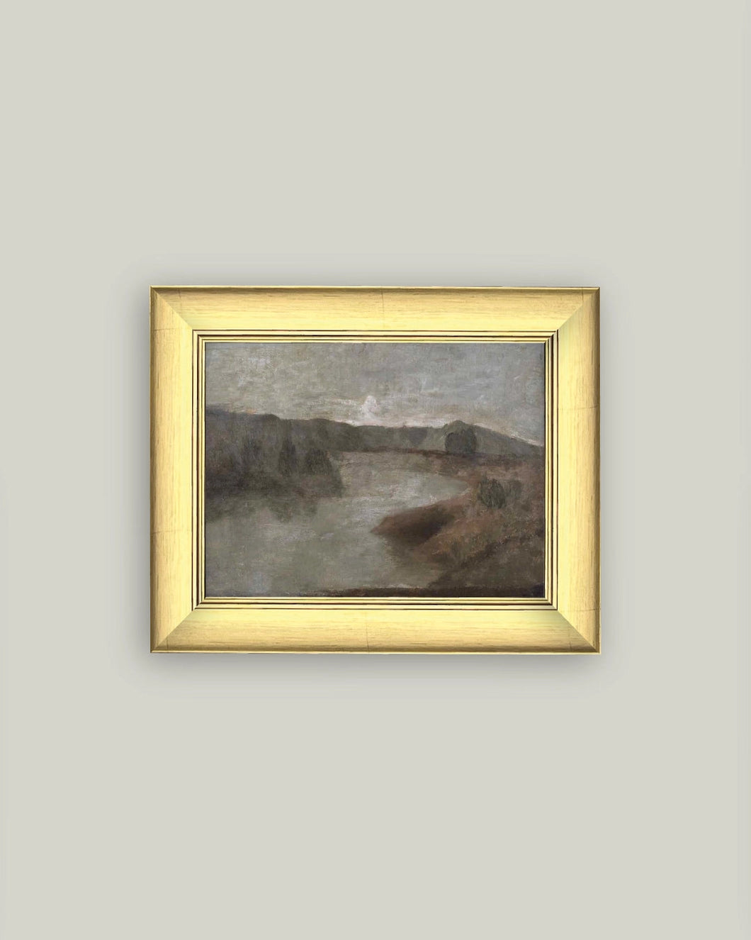 Hazy River Landscape 11 x 9 Framed Antique Art