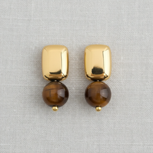 Load image into Gallery viewer, Geometric Square Tiger's Eye Stud Earrings
