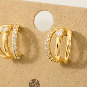 Pave Layered Hoop Huggie Earrings (2 Colors)