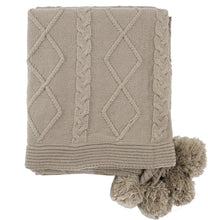 Load image into Gallery viewer, Luxe Faux Fur Cable Knit Reversible Pom Pom Cozy Throw Blanket, 50" x 60" (Taupe) [Online Only]
