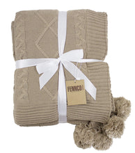 Load image into Gallery viewer, Luxe Faux Fur Cable Knit Reversible Pom Pom Cozy Throw Blanket, 50" x 60" (Taupe) [Online Only]
