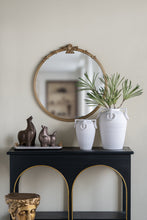 Load image into Gallery viewer, 30x31" Round Wall Mirror with Gold Finish and Decorative Leaf Crest [Online Only]
