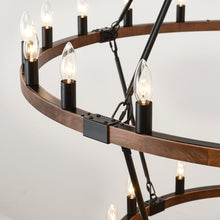 Load image into Gallery viewer, Large Solid Wood Wagon Wheel Chandelier, 2-Tier 32-Lights [Online Only]

