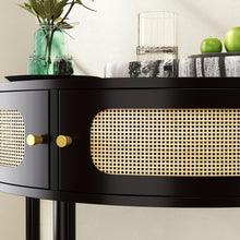 Load image into Gallery viewer, Boho Rattan Semi Circle End Table With Sliding Rattan Door [Online Only]
