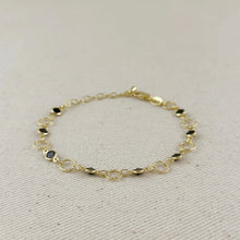 Load image into Gallery viewer, 18k Gold Filled Black Bezel Cz &amp; Circles Bracelet
