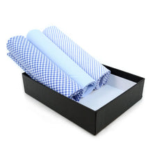 Load image into Gallery viewer, Men's Cotton Solid, Striped &amp; Plaid Blue Handkerchiefs 3 Pcs Set
