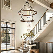 Load image into Gallery viewer, Large Solid Wood Wagon Wheel Chandelier, 2-Tier 32-Lights [Online Only]
