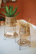 Load image into Gallery viewer, Seagrass and Iron Plant Stands with Bottom Shelf (2 Sizes)
