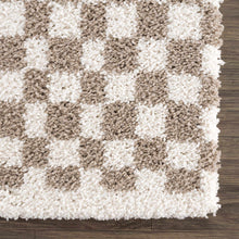 Load image into Gallery viewer, Kieu Taupe Checkered Shag Rug [Online Only]
