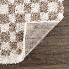 Load image into Gallery viewer, Kieu Taupe Checkered Shag Rug [Online Only]
