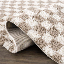Load image into Gallery viewer, Kieu Taupe Checkered Shag Rug [Online Only]
