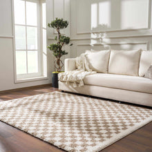 Load image into Gallery viewer, Kieu Taupe Checkered Shag Rug [Online Only]
