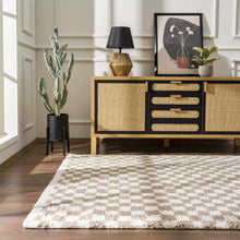 Load image into Gallery viewer, Kieu Taupe Checkered Shag Rug [Online Only]
