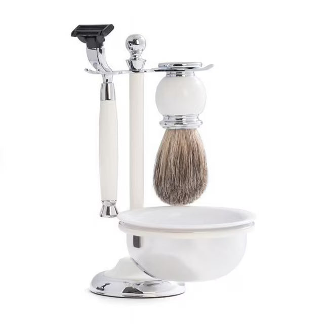 White Enamel Finish Shaving Set