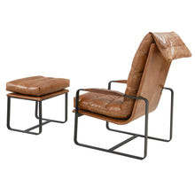 Load image into Gallery viewer, Prima Classe Rustic Modern Chair and Ottoman Set - Light Brown Leather [Online Only]
