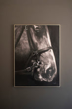 Load image into Gallery viewer, Black and White Side View Horse Oil Painting with Silver Frame
