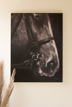 Load image into Gallery viewer, Black and White Side View Horse Oil Painting with Silver Frame
