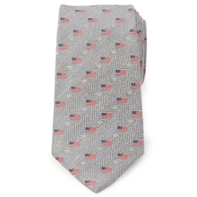 Load image into Gallery viewer, Light Gray Herringbone American Flag Men's Tie [Online Only]
