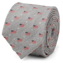 Load image into Gallery viewer, Light Gray Herringbone American Flag Men's Tie [Online Only]
