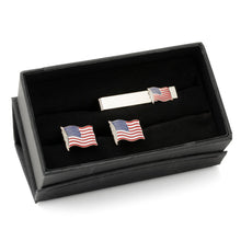 Load image into Gallery viewer, American Waving Flag Cufflinks and Tie Bar Gift Set [Online Only]
