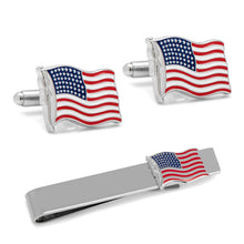 Load image into Gallery viewer, American Waving Flag Cufflinks and Tie Bar Gift Set [Online Only]
