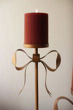 Load image into Gallery viewer, Set of 3 Antique Brass Pillar Candle Stands with Bow Detail
