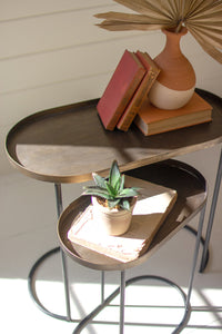 Oval Antique Brass Accent Table Set