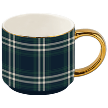 Load image into Gallery viewer, Navy Plaid 14 oz Gold Handle Coffee Mug [Online Only]
