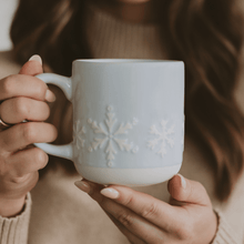 Load image into Gallery viewer, Snowflakes 14 oz Blue Stoneware Coffee Mug [Online Only]
