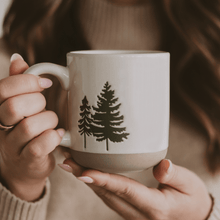 Load image into Gallery viewer, Green Trees 14 oz Cream Stoneware Coffee Mug [Online Only]
