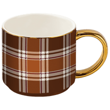 Load image into Gallery viewer, Brown Plaid 14 oz Gold Handle Coffee Mug [Online Only]
