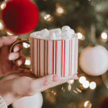 Load image into Gallery viewer, Red Stripe 14 oz Gold Handle Coffee Mug [Online Only]
