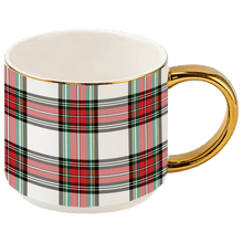 Load image into Gallery viewer, White Plaid 14 oz Gold Handle Coffee Mug [Online Only]
