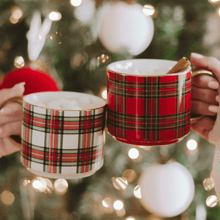 Load image into Gallery viewer, Red Plaid 14 oz Gold Handle Coffee Mug [Online Only]
