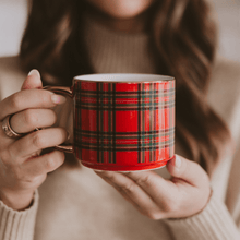 Load image into Gallery viewer, Red Plaid 14 oz Gold Handle Coffee Mug [Online Only]
