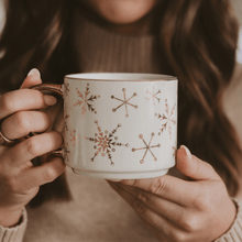 Load image into Gallery viewer, Gold Snowflakes 14 oz Gold Handle Coffee Mug [Online Only]
