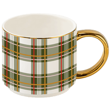 Load image into Gallery viewer, Green Plaid 14 oz Gold Handle Coffee Mug [Online Only]
