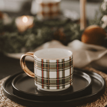 Load image into Gallery viewer, Green Plaid 14 oz Gold Handle Coffee Mug [Online Only]
