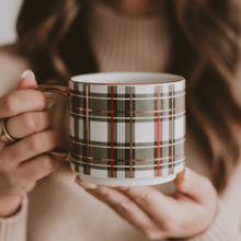 Load image into Gallery viewer, Green Plaid 14 oz Gold Handle Coffee Mug [Online Only]
